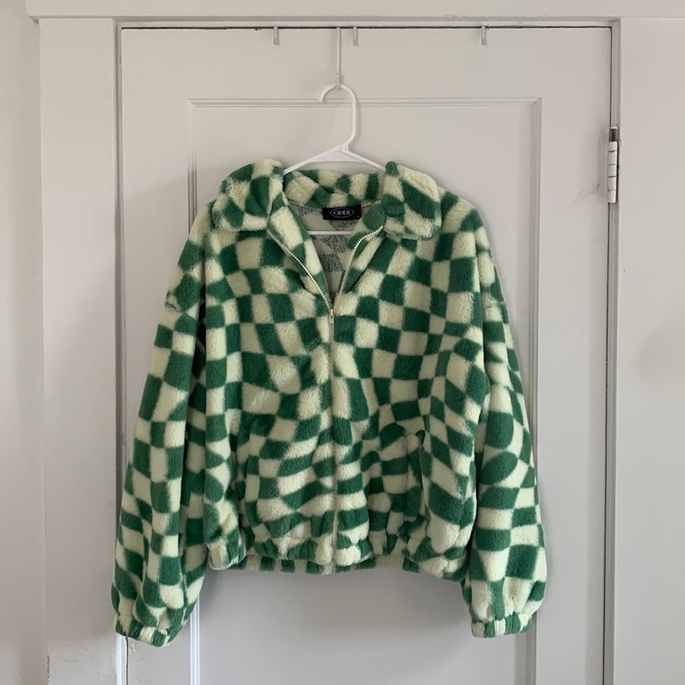 Cider Eyesore Green Fuzzy Jacket (Cropped Fit)